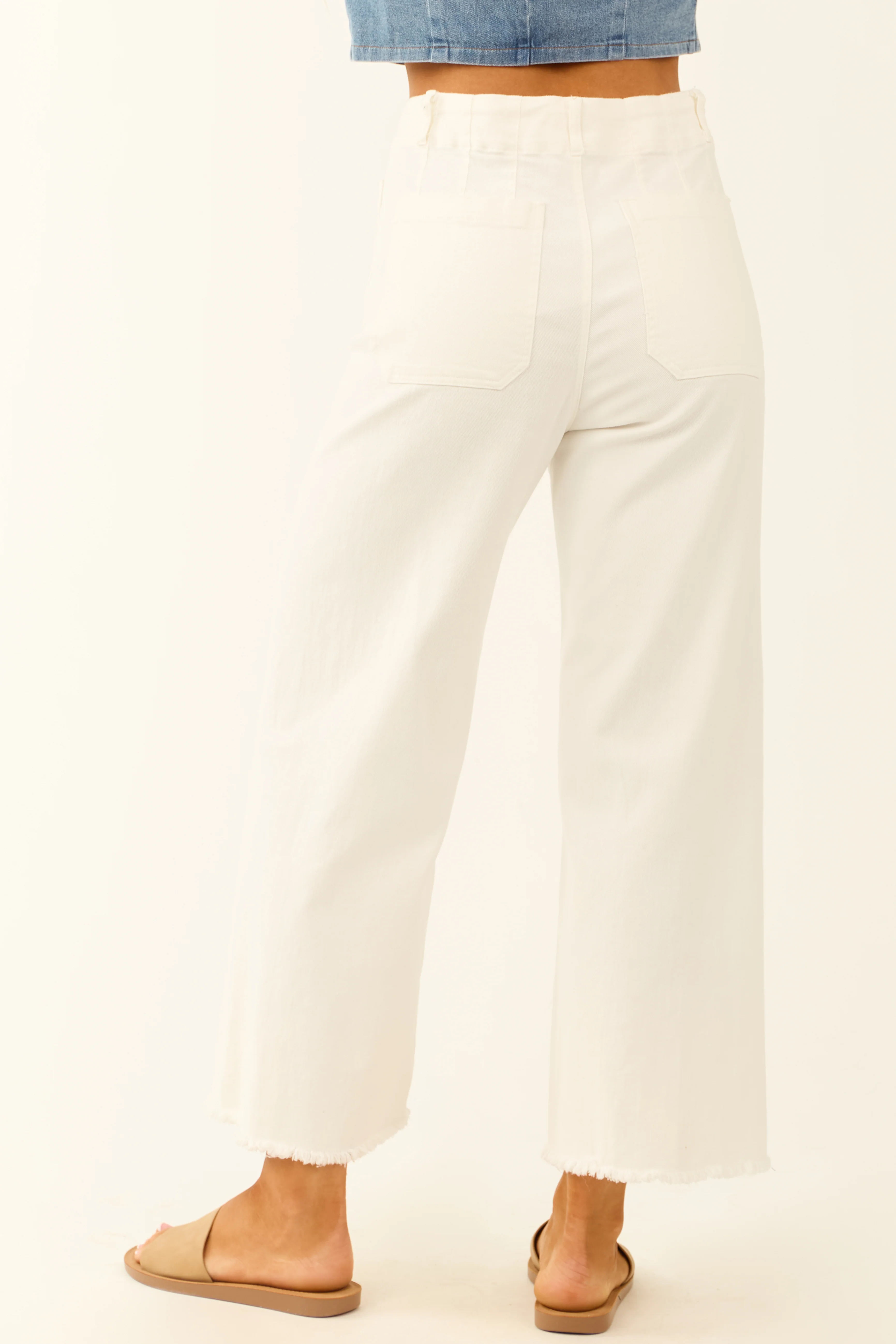 Off White Stretchy Denim Straight Patch Pocket Jeans - Image 7
